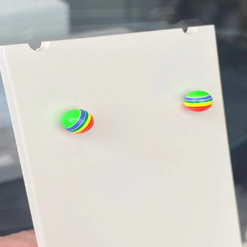 Rainbow Stripe Ball Stud Earrings