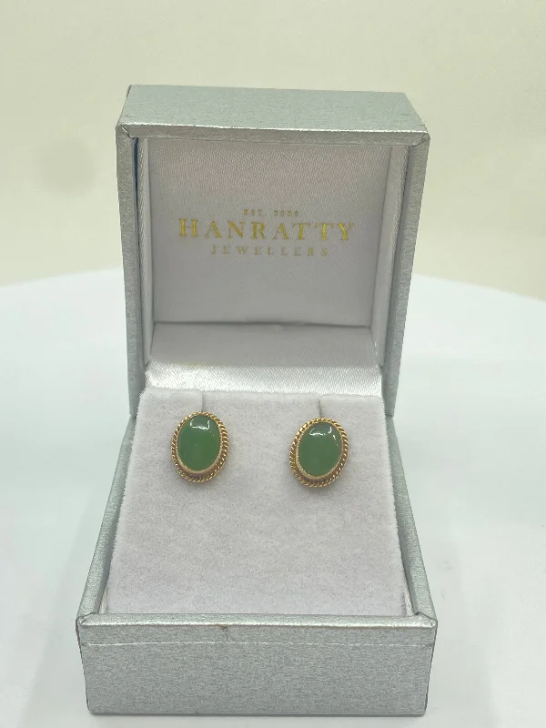 Vintage Jade Stud Earrings - 9ct Gold