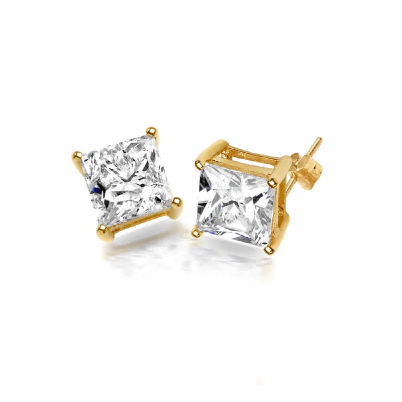 Princess Cut Cubic Zirconia Stud Earrings - 9ct Yellow Gold